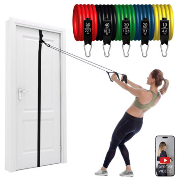 FITKIT Exercise Resistance Bands Home Gym Strength Training Equipment with Handles and Door Anchor Straps Adjustable Points for Working Out